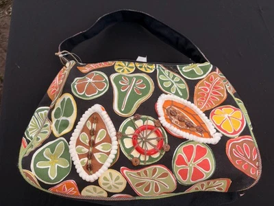 Sun N Sand Shoulder Bag Hobo Canvas Fruit Patter - Image 1 of 4