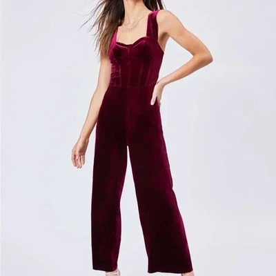 NWT Cider Wine Red Velvet Corset Wide Leg Trouser Jumpsuit Womens Sz L Long Pant - Image 1 of 4