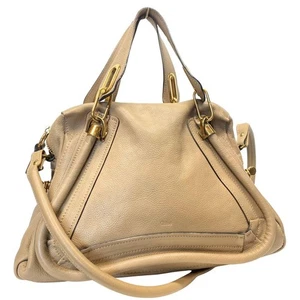 Chloe Hand Shoulder Bag Tote Purse 2way Paraty Leather Beige Authentic by JAPAN - Picture 1 of 24