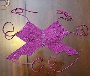 Vintage Wet Seal Beaded Butterfly Backless Purple Tie String Womens Top. Rare! - Picture 1 of 14