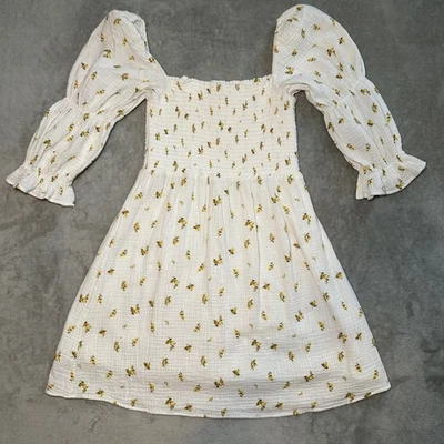 Kourt мини-платье женщин Sz L цветочный Puff рукав коттеджкор прерии богемное фестиваль - Изображение 1 из 4