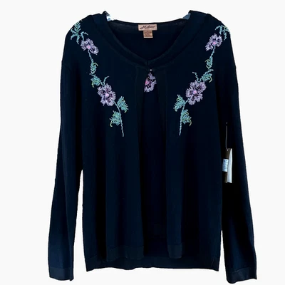 NEW Milano 2Pc Cardigan Set Black Floral Beadwork Tank and Cardigan Woman's M - Image 1 of 4