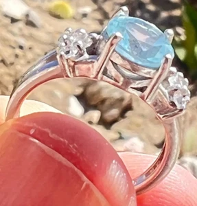 Swiss Blue Topaz Ring Sterling Silver US7 - Picture 1 of 7