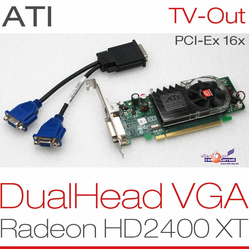 256MB ATI HD2400XT Pcie Dual Head Graphiccard For 2 Monitors For Win XP 7 8 #G13 - Image 1 of 1