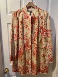 Sigrid Olsen Womens Size L Midi Length Top Coat In Light Linen Lined Butterfly - Picture 1 of 24