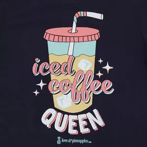 Love & Pineapples Womens Size Small Navy T Shirt - Ice Coffee Queen Graphic - Picture 1 of 6