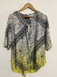Gordon Smith Size 12 Women’s Top Blouse Shirt Multicoloured 3/4 Sleeve V-Neck - Picture 1 of 11