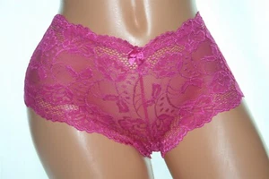 Sheer Shiny Pink Floral Boyshort Panty with Bow on Front Size M - Picture 1 of 2