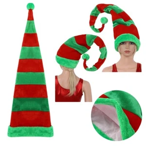 Unisex Christmas Clown Hat Long Bendable Striped Felt Plush Santa Claus Cap 60cm - Picture 1 of 12