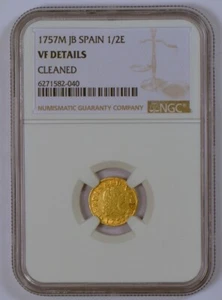 1757-M 1/2 Escudo Gold Coin of Spain Ferdinand VI Madrid Mint NGC VF Details - Picture 1 of 4