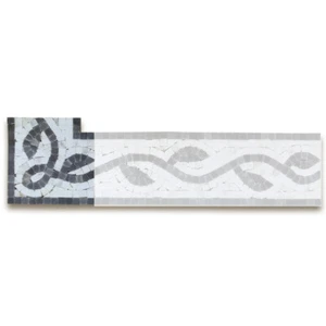 B0119CP Mosaic Border Corner Carrara Gray Marble Whirlwind Leaf Listello Tile - Picture 1 of 4