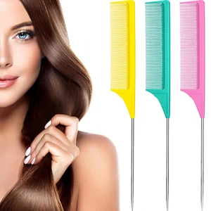 3 Packs Rat Tail Comb Steel Pin Rat Tail Carbon Fiber Heat Resistant Teasing Com - Picture 1 of 12