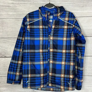 Columbia Windbreaker Jacket Hooded Raincoat Rain Mesh Zip Up Mesh Lined Plaid L - Picture 1 of 12