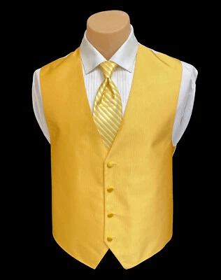 Men's Saffron Yellow Tuxedo Vest & Long Tie Adjustable Fullback Medium M - Image 1 of 3
