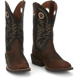 Justin® Men's Roasted Black Stampede Wide Square Toe Boots SE7612 - Picture 1 of 8