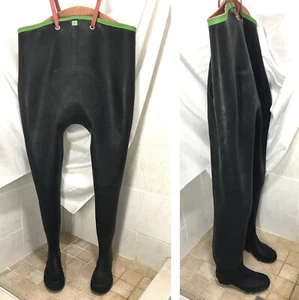 HEAVY RUBBER WADERS KOHSHIN PANTALONES DE GOMA PANTALONES DE GOMA 43/44 NUEVO JAPÓN RARO + VIDEO - Imagen 1 de 10