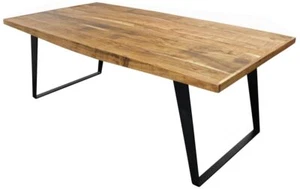 63 Natural And Black Solid Wood And Iron Sled Base Dining Table - Picture 1 of 1