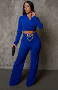 Two Piece Blue Set Top & Pants - Picture 1 of 2