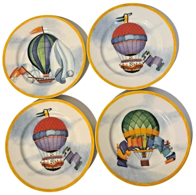 Williams Sonoma Montgolfière 4 platos de ensalada globos de aire caliente 3 motivos diferentes Foto 1 de 4