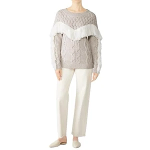 Maglione Amur Ulla frange beige maglia cavo lana merino girocollo donna taglia S - Foto 1 di 17