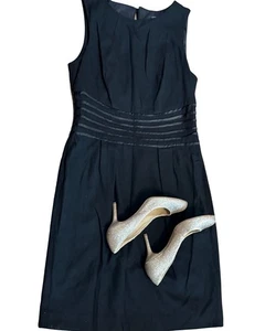 Banana Republic schwarz Etuikleid Größe 6 ärmellos Midi geraffte Taille LBD - Bild 1 von 11