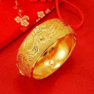 Bracciale Cinese Drago e Fenice Sposa Matrimonio Celebrazione Oro 24K Braccialetti - Foto 1 di 7
