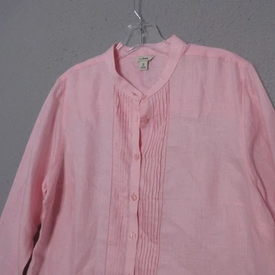 Túnica LL Bean Top média pequena rosa linho pintuck botão manga longa carreira - Imagem 1 de 4