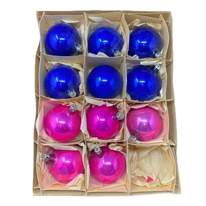 11 Vintage Mercury Glass Christmas Tree Ornaments Blue & Pink 2 3/8” - Picture 1 of 3