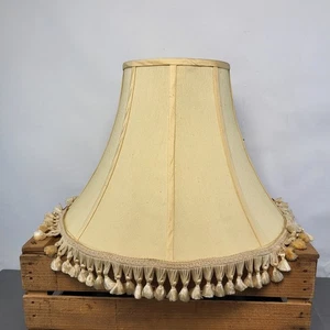 Vintage Stehlampenschirm groß elfenbeinfarben mit Fransen/Quasten 35,5 cm hoch sehr guter Zustand UK - Bild 1 von 24