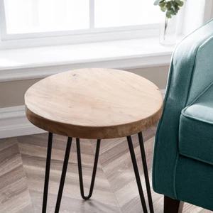 Greenage Rustic Teak Round End Table –Natural Wood Side Table Nightstand 21" H - Picture 1 of 21