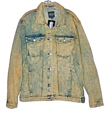 Chaqueta de mezclilla BoohooMAN XL amarilla envejecida rasgada cremallera puños ropa de calle Foto 1 de 4