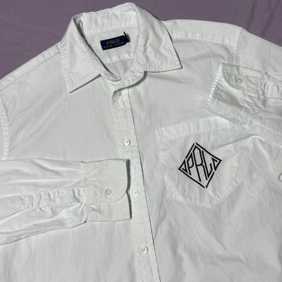 Camisa Polo Ralph Lauren de gran tamaño blanca pura logotipo PRL para mujer talla 10 precio de venta sugerido por el fabricante 198 USD Foto 1 de 4