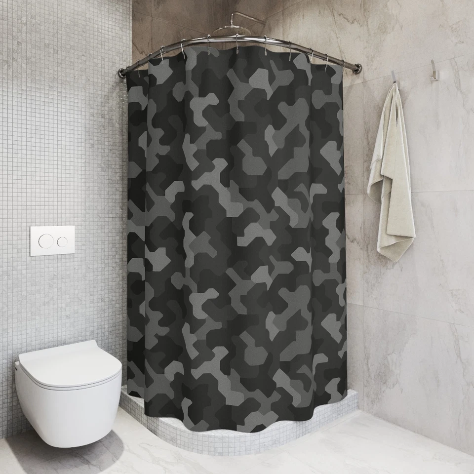 Cortina de Ducha Camuflaje Urbano Negra, Elegante Decoración de Baño, Regalo Único Foto 1 de 1