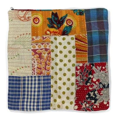 16 X 16 Indian Kantha Quilt Both SidePatchwork Cotton Cushion Cover Ao - Image 1 of 2