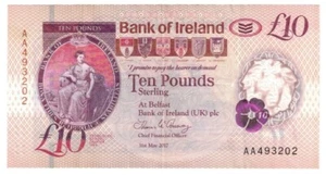 Northern Ireland 10 Pounds 2017 VF Bank of Ireland "AA" - Picture 1 of 2