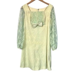 Vintage Minikleid 60er Jahre hell Frühling mintgrün Langarm Spitze NEU Gr. 13 - Bild 1 von 12