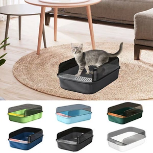 Large Cat Toilet Open Cat Litter Tray Box W/ Extra Large Entry And Splash Guard - Picture 1 of 12