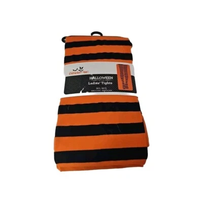 Orange Black Stripe Tights for Ladies Halloween Hosiery  Costume Cosplay  M/L - Image 1 of 2