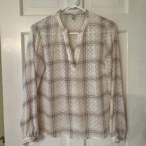 A New Day Damen karierte transparente Bluse Gr. XS mehrfarbig Langarm V-Ausschnitt Oberteil - Bild 1 von 9
