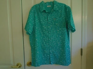 Columbia Sportswear .Performance Fishing Gear PFG Shirt Aqua & white print sz L - Picture 1 of 5