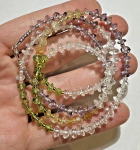 Green Peridot Topaz Purple Amethyst Beads Dainty Sterling Silver 22" Necklace - Picture 1 of 7