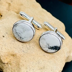 Howlite Gemstone 925 Sterling Silver Cufflinks For Men's Birthday Special Gift - Picture 1 of 7