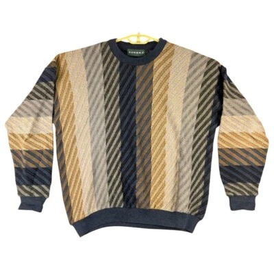 Suéter Tundra Rayas Tejido 3D Abuelo Mezcla Lana Merino Pullover Cuello Redondo Grande Foto 1 de 4