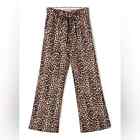 LES COYOTES De Paris Taylor Leopard wide leg Pants Size 12 Belted Tie Waist NEW