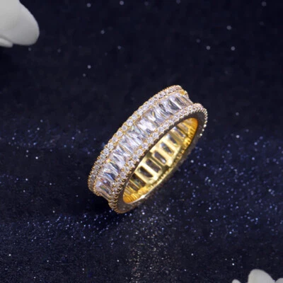 Deslumbrante anillo de boda baguette circonita cúbica enchapado en oro amarillo regalo para mujer Foto 1 de 4