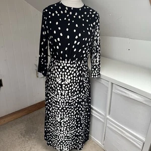 Rixo Midi Dress Size M Black & White Leopard Print Midi 3/4 Length Sleeves Alice - Picture 1 of 14