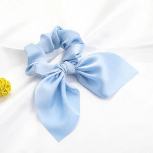 Solid Satin Ponytail Scarf Bow Elastic Hair Rope Ties Scrunchies Ribbon Hairband - Picture 1 of 31