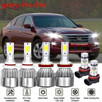 For Honda Accord Crosstour 2010-2011 6X LED Headlight Bulbs Hi Lo Beam + Fog A+ - Image 1 of 4