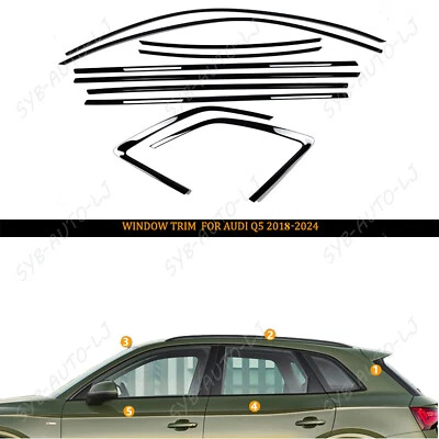 Black Steel Windows Sill Molding Strip Trim 10PCS For Audi Q5 SQ5 2018-2024 - Imagem 1 de 4