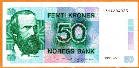 Norway VF Note 50 Kroner 1995 P-42 (Rip) Cover